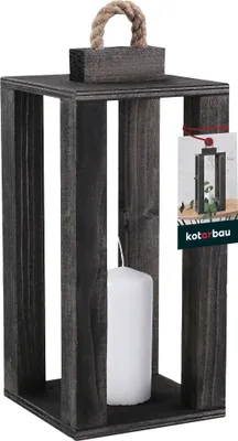 Produktbild von KOTARBAU® Holzlaterne Schwarz 13,5 x 13,5 x 26,5 cm Gatenlaterne Holz Laterne draußen & drinnen Laterne Wohnzimmer für Blumen und Kerzen Laternen Hochzeit