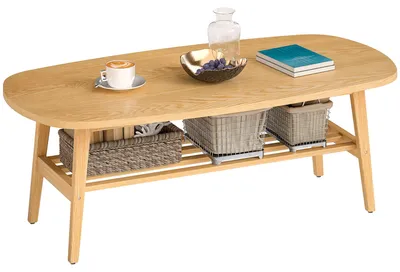 Zdjęcie produktu dla Stolik kawowy HOMCOM do salonu z półką, wymiary 120 x 60 x 42 cm, kolor naturalny