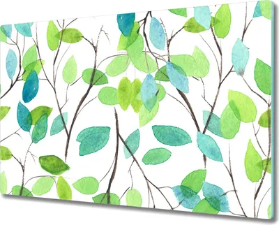 Produktbild von Glas-Herdabdeckplatte Glaskeramikfeldabdeckung Spritzschutz - 80x52 cm - Grüne Blätter Kunst