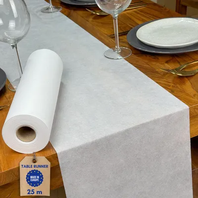 Obrázok produktu pre Biela obrus, 25 metrov x 30 cm, dekorácia na stôl pre svadby a oslavy