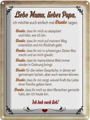 Produktbild von vianmo Blechschild 40x30 cm Mama Papa hab euch lieb danke Spruch Zitat