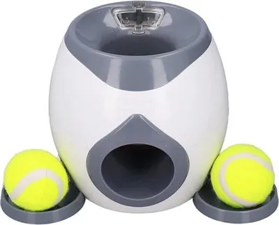 Produktbild von Ballwerfer für Hunde - Ballwerfer automatisch inkl. 2 Bälle - Hundespielzeug - Ballschießgerät - Intelligenz-Hundespielzeug inkl. Futterlöffel