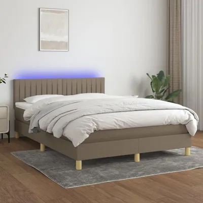 Produktbild von Design Möbel Boxspringbett mit Matratze & LED Taupe 140x190 cm Stoff - 2024 Neu