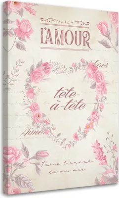 Produktbild von Leinwandbild Herz Shabby Chic Blumen 80x120 Feeby Rosa bild für die wand bereit zum aufhängen