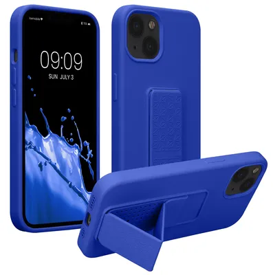Produktbild von kwmobile Handyhülle für Apple iPhone 13 Hülle - TPU Silikon Case mit Fingerhalter und Stand - Schutzhülle Cover in Baltik Blau