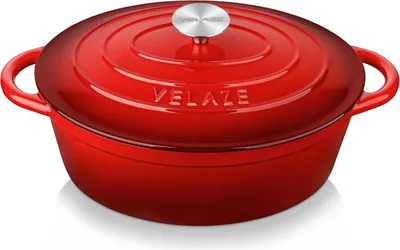 Image de Velaze Cocotte en Fonte avec Couvercle 30cm Ovale 5L Cocotte Émaillée Rouge
