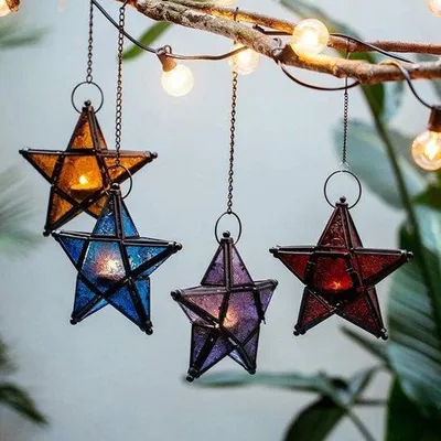 Immagine prodotto di Lanterna vintage in vetro blu con decorazioni