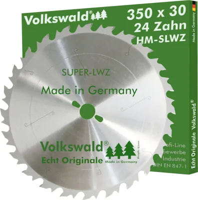 Produktbild von Volkswald ® HM-Sägeblatt SLWZ 350 x 30 mm Z= 24 Hartmetall Präzision Kreissägeblatt Ersatzsägeblatt mit Spanabweiser Hartholz Leimholz für Wippsäge Tischkreissäge Kreissäge Kappsäge Tischsäge