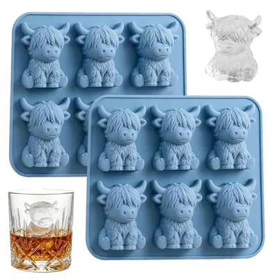 Eiswürfelform 3D Hochlandrind, 6 Fächer, Silikon, flexibel