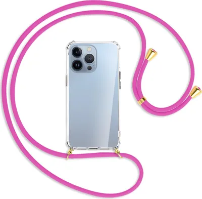 Produktbild von Handykette Backcover-Schutzhülle mit Band (Metall goldfarben) für Apple iPhone 13 Pro - hot pink