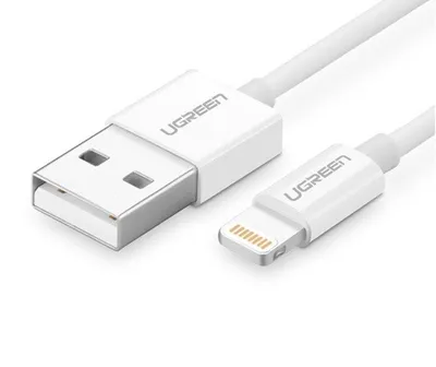 Obrázok produktu pre Ugreen cable USB 2.0 A lightning 2m, 5V/2.4A iPhone 7 / 7plus / 6S/ 6 / 6 Plus, iPhone 5s/5c/5, iPad Mini/Mini 2, iPad, 1 m, Lightning, USB A, Samec, Samec, Biela