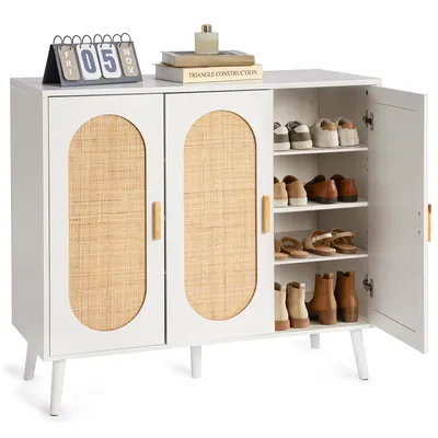 Produktbild von HOKEEPER Schuhschrank aus Holz, Schmaler Doppeltür (87x40x100cm),Shoe Cabinet, Schuhkipper für bis zu 24 Paar Schuhe, Schuhkommode mit Metallbeinen