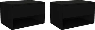 Produktbild von Set aus 2 Wand-Nachtschränken - 1 Schublade und 1 Nische - Schwarz - RITAMI