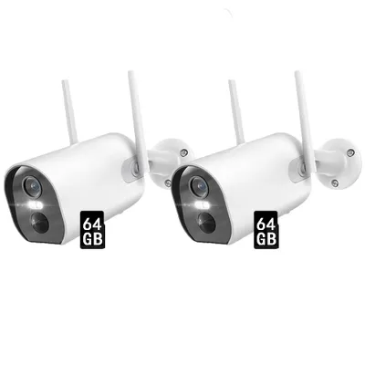 Image de 2K 3MP WLAN Caméra de surveillance extérieure avec spotlight, 2,4/5GHz WiFi, audio 2 voies, détection intelligente, sirène, vision nocturne, blanc 2PCS avec 64GB