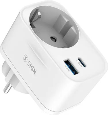 Obrázok produktu pre Nástenný adaptér so zásuvkou a USB portami 20W - biely