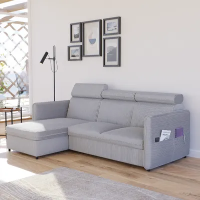 Image de Canapé d'angle Beni avec fonction sommeil Canapé avec fonction relax et appuie-têtes Canapé avec fonction sommeil et coffre de rangement Canapé-lit Coin meublé Coin canapé-lit - Universal Couleur : Poso 110