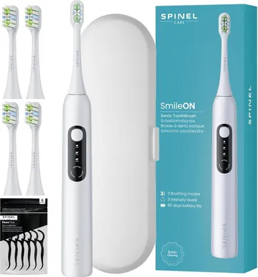 Obrázok produktu pre SpinelCare SmileOn White Elektrická zubná kefka + puzdro + 4 tipy Biela Nová