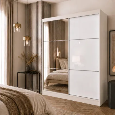 Produktbild von BEAUTYSOFA | Schwebetürenschrank mit Spiegel und Schubladen, VIVA II 200 cm, 2-türig Kleiderschrank Kaschmir