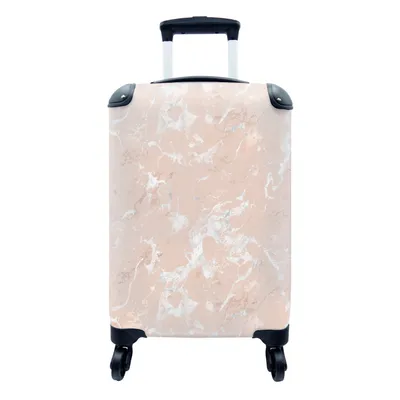 Produktbild von MuchoWow® Koffer Handgepäck Trolley Rollkoffer Kleine Reisekoffer mit 4 Rollen - Roségold - Marmor - Muster - Luxus - Cabin Size < 55x40x23 cm & 55x40x20 cm - Fotokoffer - Kabinenkoffer - Boardgepäck - Reise-Box - Reisekoffer - Reisegepäck - Koffer mit Bild - Trolley für Kinder