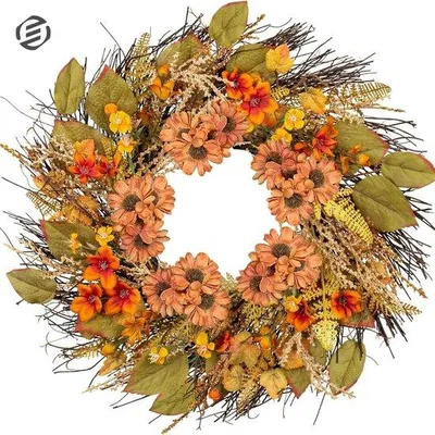 Productafbeelding van Famanu Herfstkrans, 20 inch - Decoratieve krans met esdoornbladeren, geschikt voor deuren, muren, ramen en tafels