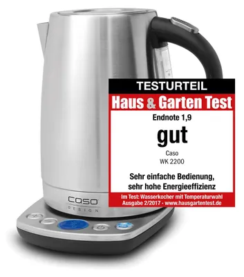 Productafbeelding van CASO WK2200 elektrische waterkoker, roestvrij staal, nauwkeurige temperatuurregeling, inhoud 1,7 liter