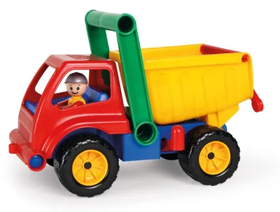 Produktbild von Aktive LKW Kipper Baustellenfahrzeug ca 27 cm robuster Kipplaster mit Haltegriff und beweglicher Spielfigur Muldenkipper Set Spielfahrzeug für Kinder