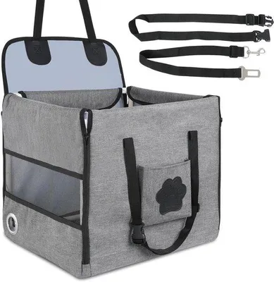 Obrázok produktu pre Uniqoos® Skladacia autosedačka pre psov, 44 x 40 x 40 cm – vodoodolná tkanina Oxford, sieťované okná, nastaviteľný popruh a bezpečnostný postroj pre malé a stredné psy