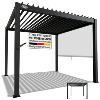 Zdjęcie produktu dla Dach lamelowy Juskys Tahiti 3x3 m – stalowa pergola stabilna i odporna na warunki atmosferyczne – antracyt