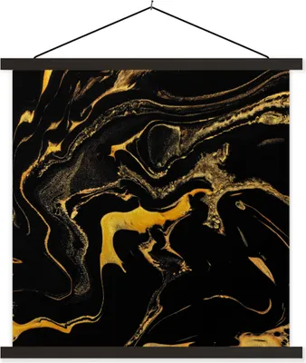 Produktbild von MuchoWow® Textilposter Muster - Gold - Schwarz 40x40 cm mit schwarzem Rahmen - Fotos