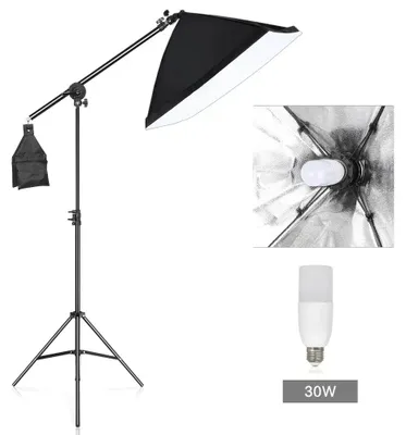 Obrázok produktu pre Stojacia lampa, nastaviteľná výška, ľahká a prenosná, s 30W žiarovkou a tienidlom