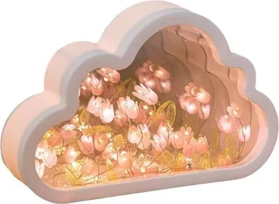 Produktbild von Blumen-Wolkenspiegel-Nachtlicht Set, 3 Sets DIY Tulpennachtlicht, LED Lampe für Schlafzimmer, Kreatives Geschenk für Mädchen und Freunde