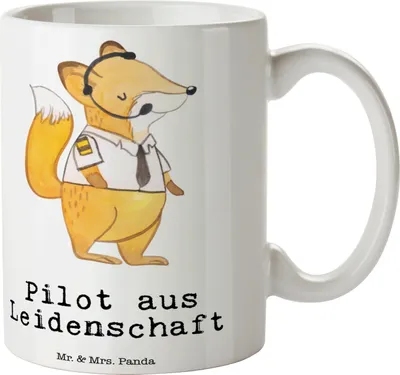 Produktbild von Mr. & Mrs. Panda Becher Pilot Leidenschaft - Weiß - Geschenk, Frühstückstasse, Pott, Flugzeug, Kaffeetasse, Tasse, Spruch, Teetasse, Lustig
