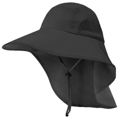 Produktbild von Sonnenschutz-Fischerhut für den Sommer, Outdoor-Sonnenhut zum Bergsteigen und Angeln, Nackenschutz, breite Krempe, schwarz