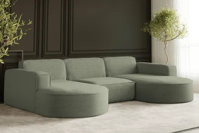 Obrázek produktu pro Kaiser Möbel rohová sedací souprava Designová MODENA U STUDIO látka tlustá šňůra Poso světle zelená