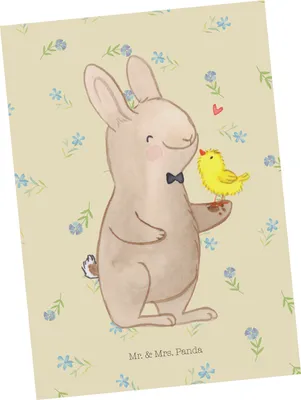Produktbild von Mr. & Mrs. Panda Postkarte Hase Küken - Blumig - Geschenk, Grußkarte, Postkarten, Ostern, bildkarte, Ansichtskarten, Ansichtskarte
