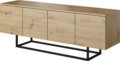 Image de Armoire RTV debout sur pieds métalliques, 150x55x37, armoire TV, moderne, loft, industriel, chêne mat ARTISAN