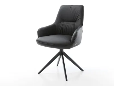 Produktbild von DELIFE Drehstuhl Zelia-Flex mit Armlehnen Echt-Leder Schwarz Kreuzgestell breit Schwarz 360° drehbar Wippfunktion Taschenfederkern