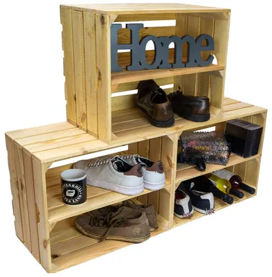 Productafbeelding van Solidchoice - Set van 3 Massieve Boekenkisten met Middenplank 50 x 40 x 30 cm