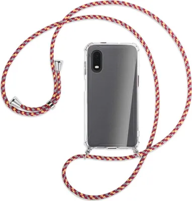 Produktbild von Handykette Backcover-Schutzhülle mit Band (Metall silberfarben) für Samsung Galaxy Xcover Pro - weinrot/gelb/grau