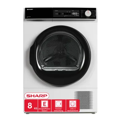 Produktbild von Sharp KD-NHA8G6TWE-DE Wärmepumpentrockner 8 kg EEK E, 15 Programme, BubbleDrum, Knitterschutz, Sensortrocknung, LED-Trommelbeleuchtung, Weiß