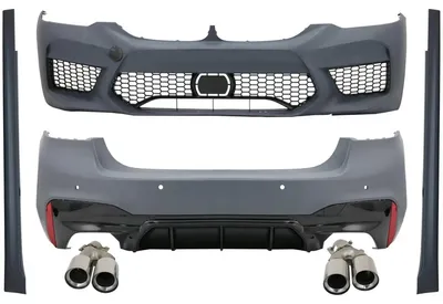 Imagen del producto de Kit de carrocería para BMW Serie 5 G30 (2017-2019) con aspecto M5: parachoques delantero, embellecedores de escape y faldones laterales.
