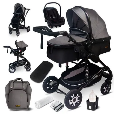 Image de GAGADUMI - Poussette 3 en 1 set complet avec siège auto -- Poussette combinée - pneus pleins - Sac à langer. Gris/noir