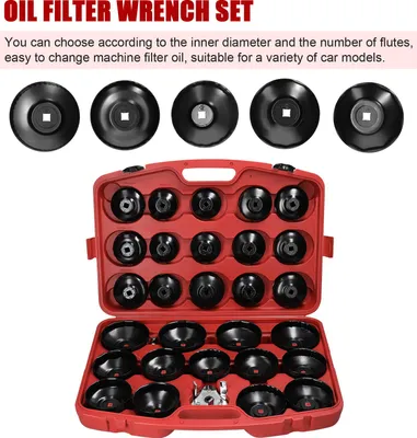 Productafbeelding van 30-delige set ringsleutels en doppen voor het verwijderen van oliefilterkappen, 1/2 inch, 12,5 mm opening. Set gereedschap voor het verwijderen van brandstof uit auto's, onderhouds- en reparatieaccessoires