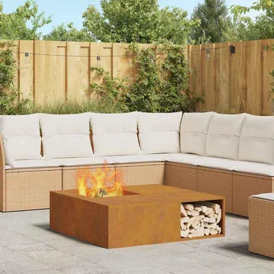 Productafbeelding van Cortenstalen tuinhaard 100x100x30 cm moderne rechthoekige terrasverwarmer op hout