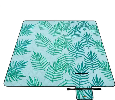 Produktbild von SONGMICS Picknickdecke, 200 x 200 cm, wasserdicht, maschinenwaschbar, hellblau mit tropischem Farn