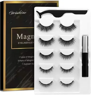 Produktbild von Magnetic Eyelashes Kit Magnetischer Eyeliner mit magnetischen Wimpern Magnetischer Lashliner Zur Verwendung mit magnetischen falschen Wimpern Natürliches Aussehen - kein Kleber erforderlich (5 Paare)