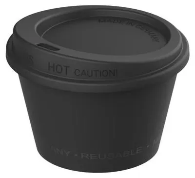 Obrázek produktu pro Kelímek na kávu "ToGo" 100 ml bez BPA - chuťově neutrální kelímek pro opakované použití - 100% recyklovatelný kelímek na kávu s bezpečným uzávěrem - černý