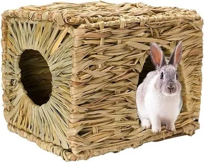Produktbild von Kaninchenhaus, Sehr Großes Grashaus für Kaninchen - Natürlich Getrocknetes Gras Heuhaus, Faltbare Betthütte mit Öffnungen Spielhaus, 30x22x20cm