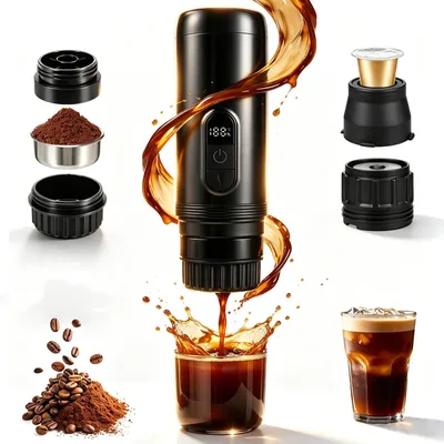 Tragbare Espressomaschine, 20 bar, selbstheizend, schwarz