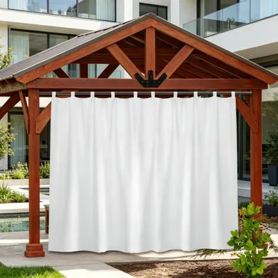 Produktbild von 1x Vorhang Outdoor Wasserdicht Blickdicht 254cm Extra Breit Schlaufen Thermo Vorhang Balkon Wetterfest Garten Pavillon Veranda 254x213cm Grauweiß